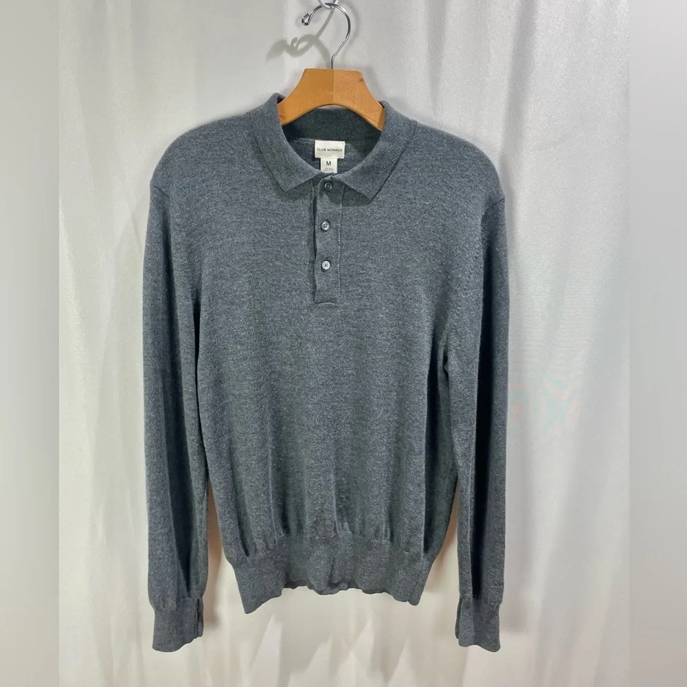 Club Monaco 100% Wool Long Sleeve Polo Sweater Size M - Picture 2 of 6